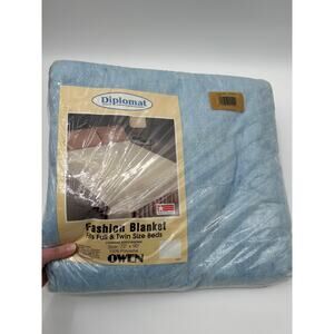 Diplomat Owen Dead Stock Blue Fashion Blanket 100% Polyester Made in USA 72x90
